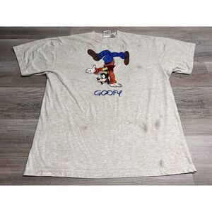 Vintage Mickey Inc Embroidered Short Sleeve T-Shirt Goofy Handstand Gray Sz L/XL
